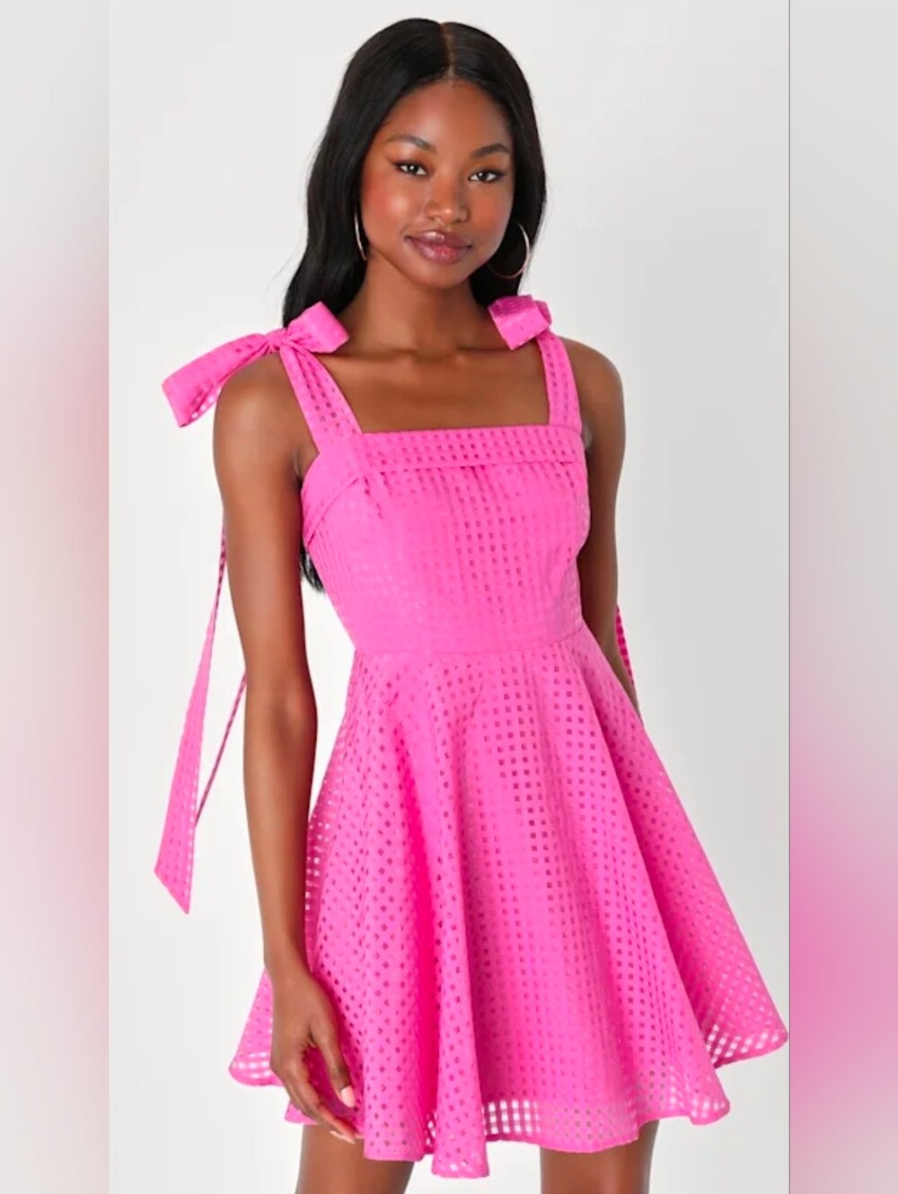 Lulus Forever Darling Magenta Gingham Burnout Tie-Strap Mini Dress Medium